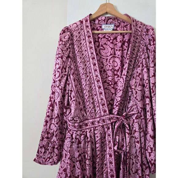 Omika Long-Sleeve Wrap Mini Dress L NWOT - Picture 4 of 11